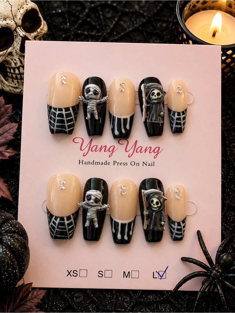 👻 Halloween Mummy & Grim Reaper Press-On Nails